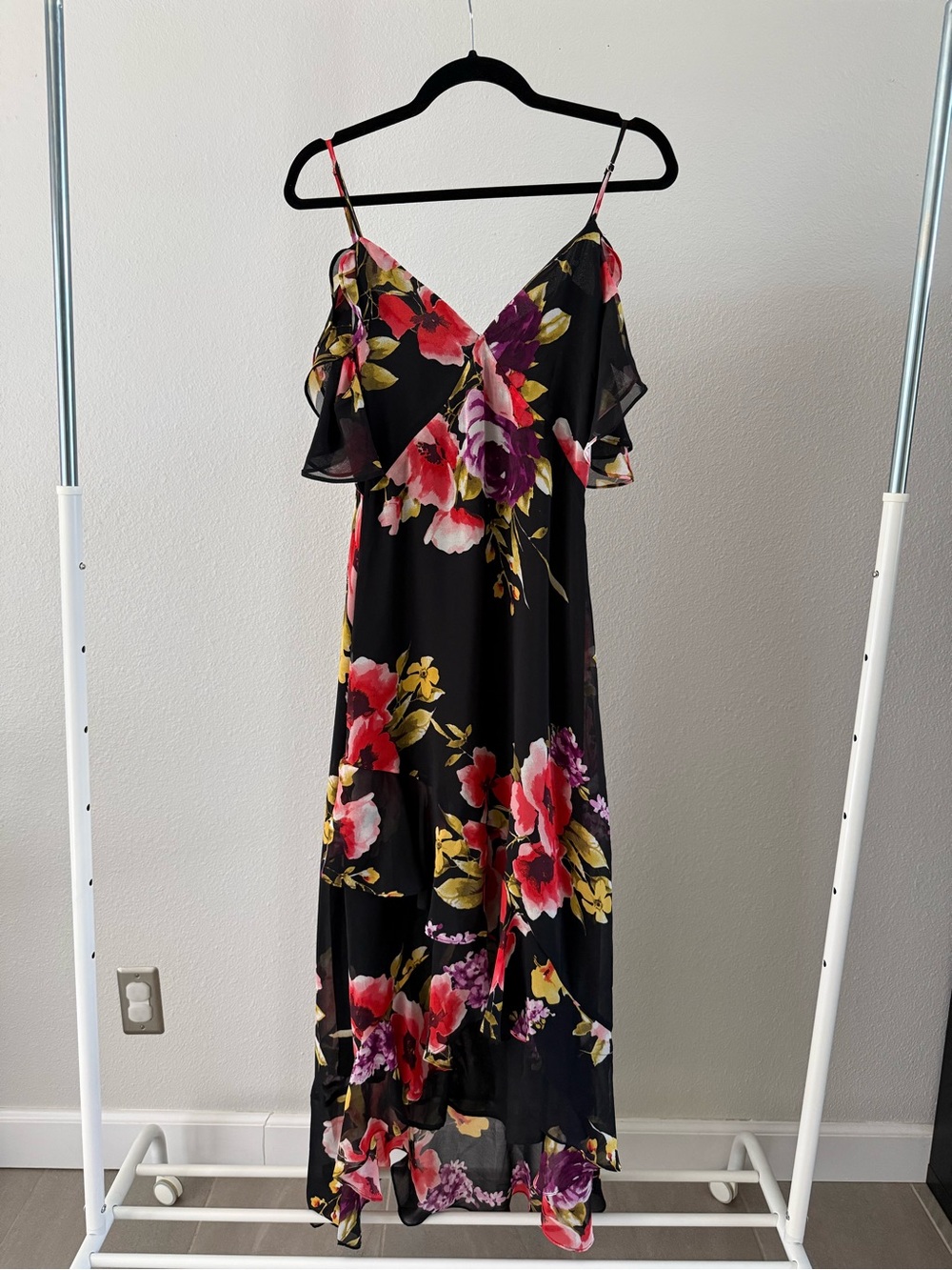 Lulus Love in Bloom Black Floral Print Off-the-Shoulder High-low Dress